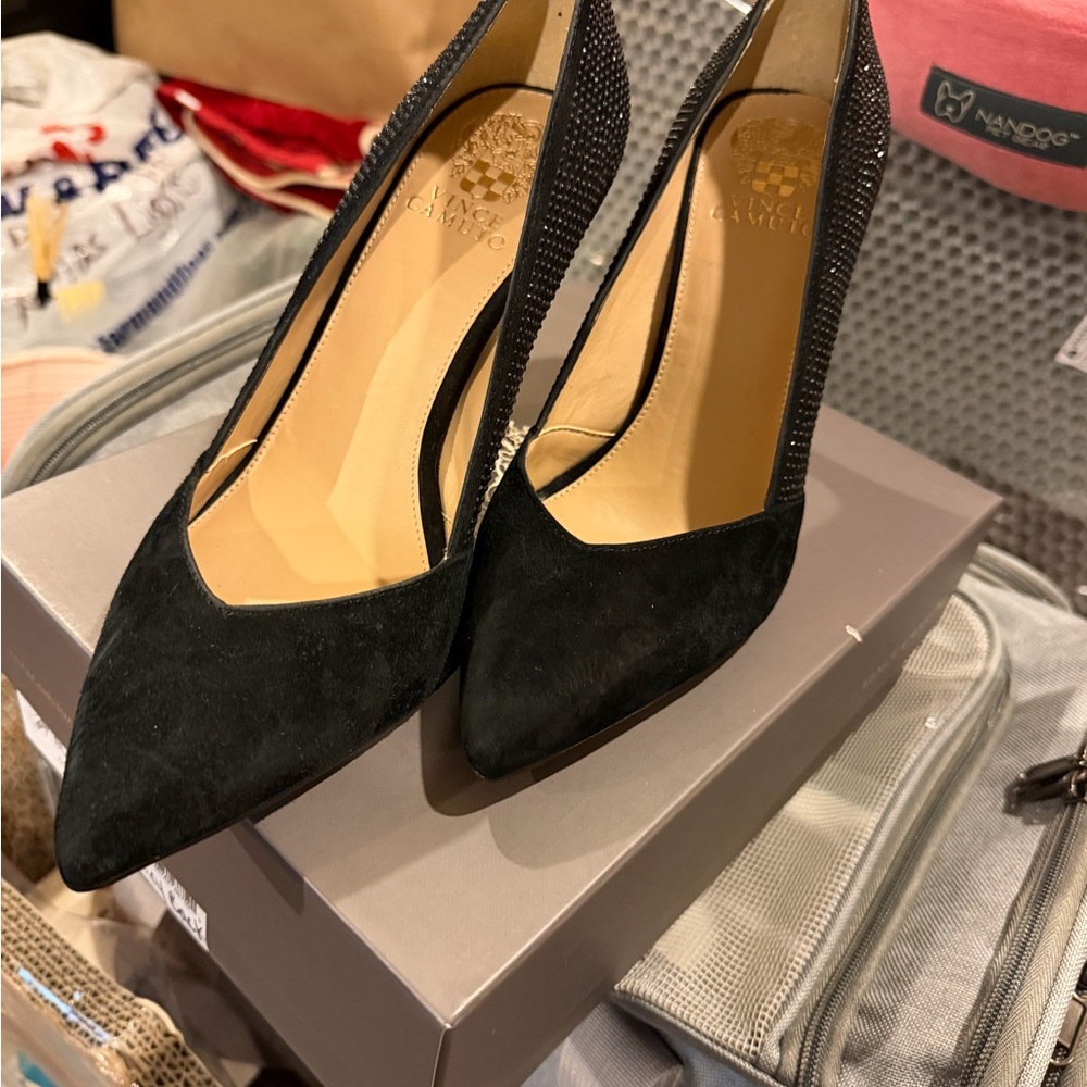 Vince Camuto Black Suede Pointed-Toe Heels